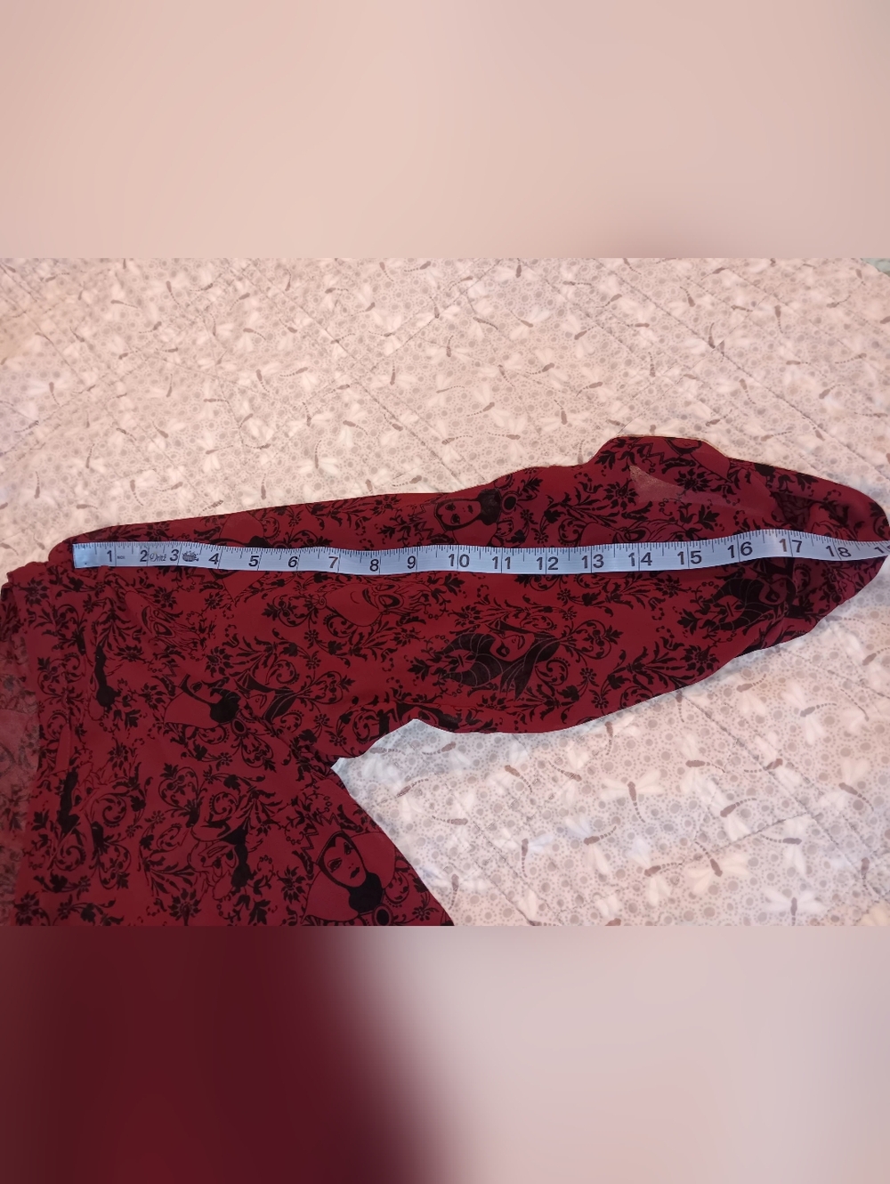 Disney Burgundy Floral Print Button-Front Long Sleeve Sheer Dress - Picture 8 of 11